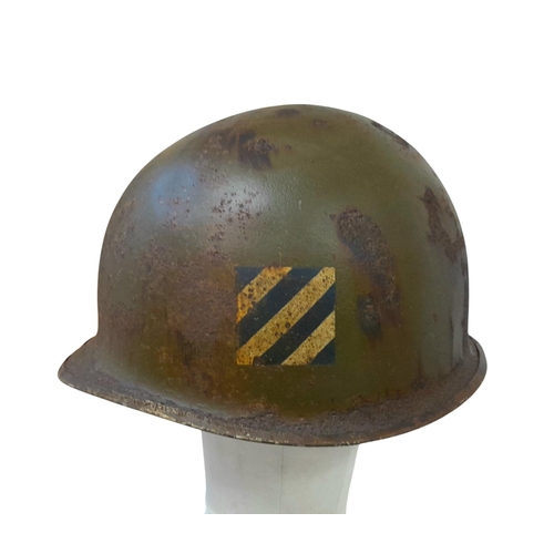 60 - A WW2 US Front Seam Swivel Bale M1 Helmet with insignia of the 3rd Infantry Division.