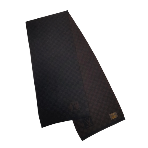 643 - Two Louis Vuitton Scarves. One is black soft cashmere features crystal embellishments forming Louis ... 