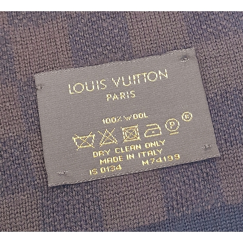 643 - Two Louis Vuitton Scarves. One is black soft cashmere features crystal embellishments forming Louis ... 