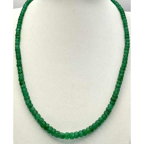 722 - An Emerald Rondelle Gemstone Single Strand Necklace with 925 Silver Clasp. 44cm. CD-1663