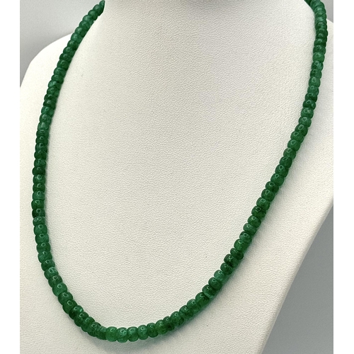 722 - An Emerald Rondelle Gemstone Single Strand Necklace with 925 Silver Clasp. 44cm. CD-1663