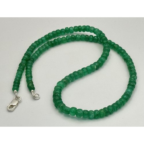 722 - An Emerald Rondelle Gemstone Single Strand Necklace with 925 Silver Clasp. 44cm. CD-1663