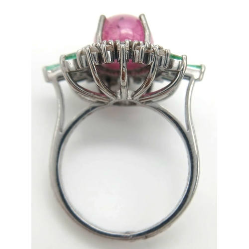 1298 - A 925 silver ring featuring a 4.35ct oval-cut ruby at the centre, surrounded by a vibrant halo of 0.... 