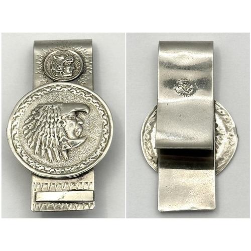 1079 - A Mexican Silver Aztec-Style Money Clip. 6cm