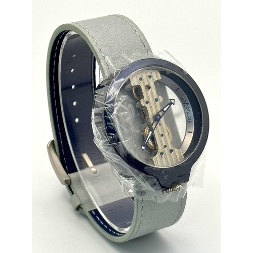 1199 - A Verticale Mechanical Top Winder Gents Watch. Blue leather strap. Ceramic blue skeleton case - 42mm... 