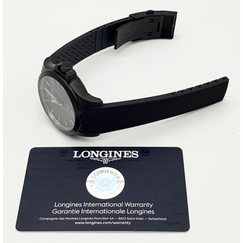 402 - A Longines Conquest V.H.P. Quartz Gents Watch. Rubber strap. PVD case - 42mm. Black dial with date w... 