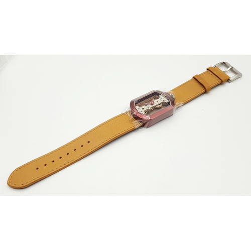 416 - A Verticale Mechanical Top Winder Gents Watch. Brown leather strap. Ceramic red skeleton case - 34mm... 