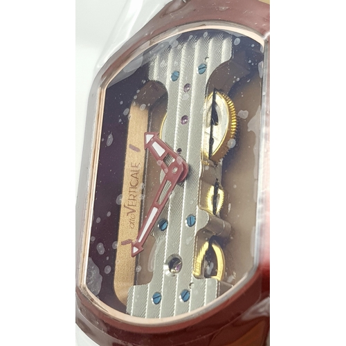 416 - A Verticale Mechanical Top Winder Gents Watch. Brown leather strap. Ceramic red skeleton case - 34mm... 