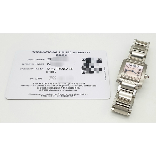 445 - A Cartier Tank Francaise Ladies Quartz Watch. Stainless steel  bracelet and case - 22mm. Mother of p... 