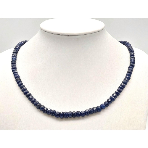 1396 - A 155cts Single Strand Blue Sapphire Necklace with 925 Silver Clasp. 47cm in length, 31g total weigh... 