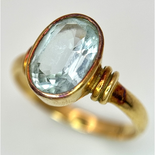 131 - AN 18K YELLOW GOLD AQUA VINTAGE RING, 3.4G TOTAL WEIGHT, SIZE L. REF: SH1845I