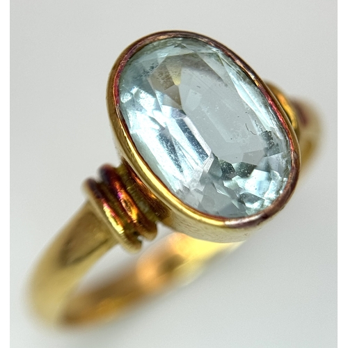 131 - AN 18K YELLOW GOLD AQUA VINTAGE RING, 3.4G TOTAL WEIGHT, SIZE L. REF: SH1845I