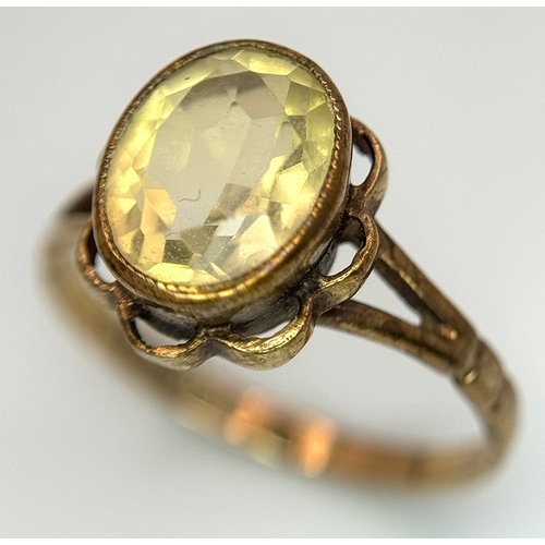 306 - A 9K YELLOW GOLD CITRINE VINTAGE RING, 9X7MM STONE SIZE, 2.4G TOTAL WEIGHT, SIZE L 1/2. REF: SH1840I