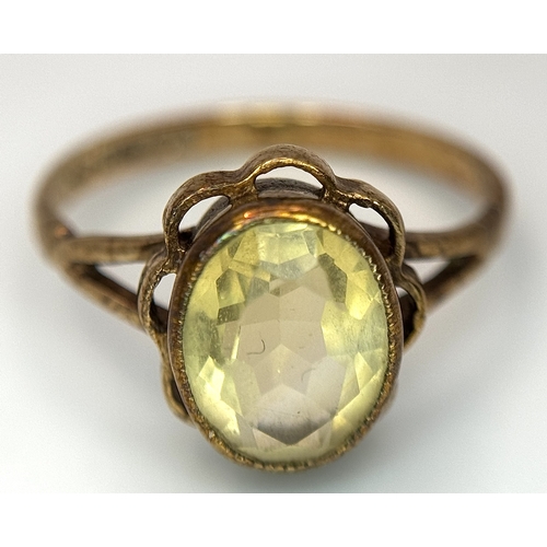 306 - A 9K YELLOW GOLD CITRINE VINTAGE RING, 9X7MM STONE SIZE, 2.4G TOTAL WEIGHT, SIZE L 1/2. REF: SH1840I