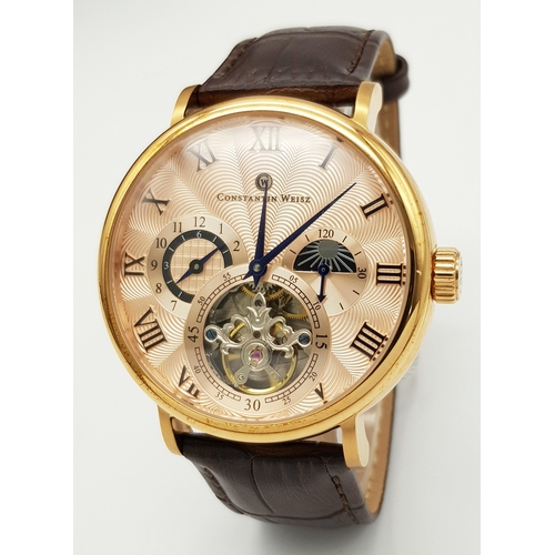 348 - A Men’s Constantin Weisz Rose Gold Tone Moonphase Automatic Watch Reference 18S091CW. 43mm Case. Com... 