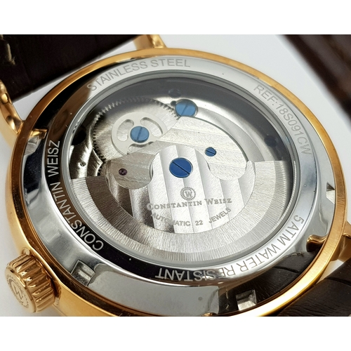 348 - A Men’s Constantin Weisz Rose Gold Tone Moonphase Automatic Watch Reference 18S091CW. 43mm Case. Com... 