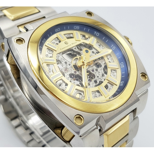 362 - A Men’s Constantin Weisz Two Tone Skeleton Automatic Watch Reference 17S065CW. 45mm Case. Comes with... 