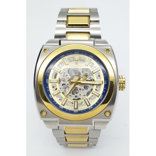 362 - A Men’s Constantin Weisz Two Tone Skeleton Automatic Watch Reference 17S065CW. 45mm Case. Comes with... 