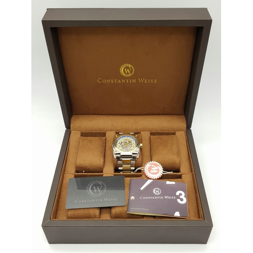 362 - A Men’s Constantin Weisz Two Tone Skeleton Automatic Watch Reference 17S065CW. 45mm Case. Comes with... 