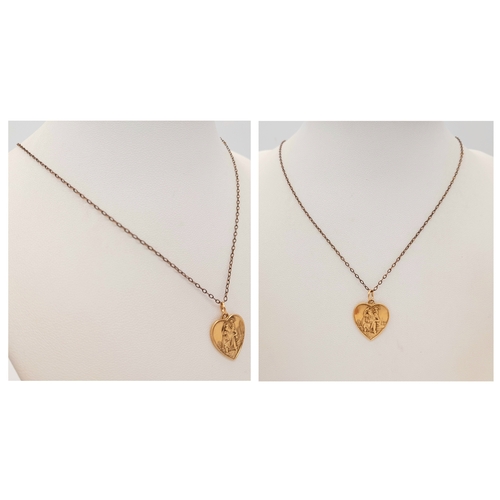 383 - A Vintage 9 Carat Yellow Gold Asprey & Co. Heart Shape St. Christopher Pendant Necklace-50cm Length ... 