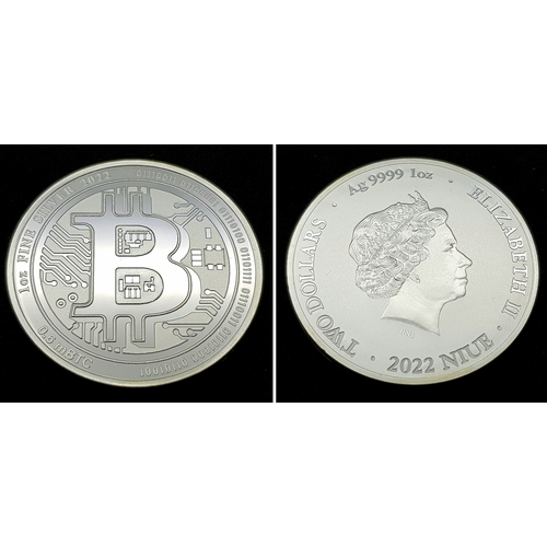 495 - A Mint Condition, Fine Silver (.9999) 1 Ounce (31.44 grams) 2022 Queen Elizabeth ‘Bitcoin’.