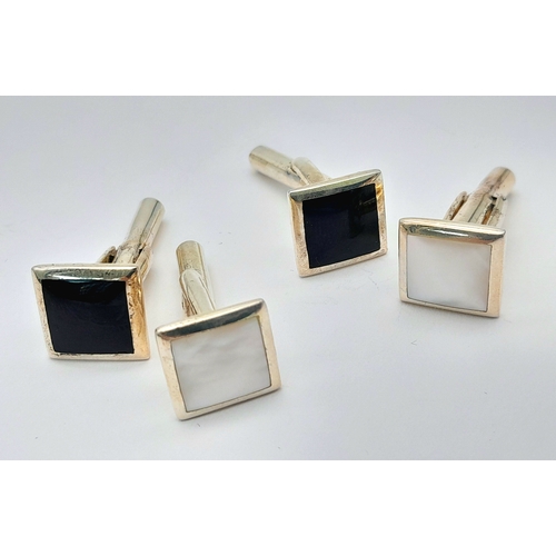 509 - A Boxed Set of Two Pairs of His and Hers/Unisex Sterling Silver Cufflinks, One Pair Set with Mother ... 