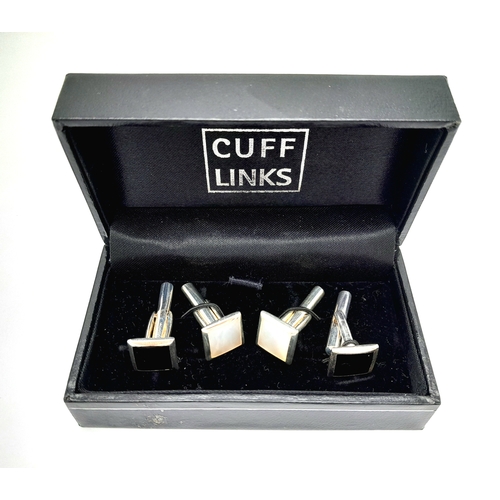 509 - A Boxed Set of Two Pairs of His and Hers/Unisex Sterling Silver Cufflinks, One Pair Set with Mother ... 