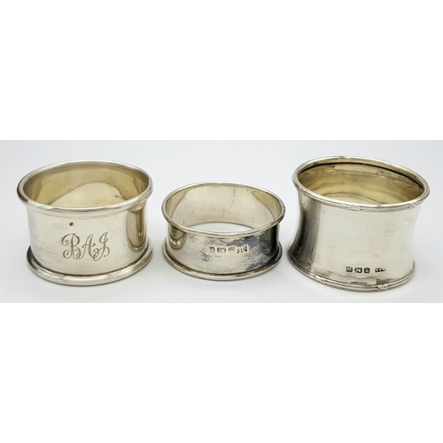 530 - Three Antique Hallmarked Silver Napkin Rings Dates 1849/50, 1871/72 and 1923/24. Gross Weight 43.19 ... 