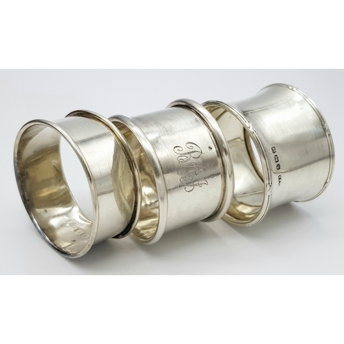 530 - Three Antique Hallmarked Silver Napkin Rings Dates 1849/50, 1871/72 and 1923/24. Gross Weight 43.19 ... 