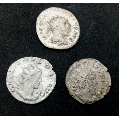 543 - A Parcel of Three Roman Silver Coins Comprising: 1) Gallienus (253-268 AD), 2) Postumus (259-268 AD)... 