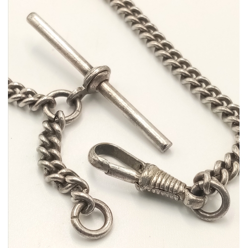 697 - Unmarked Silver Vintage or Older T-Bar Albert Chain. 24cm Length. Gross Weight 14.94 Grams