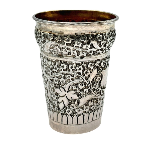 1323 - A Vintage Silver Kiddush Cup. Chased floral decoration. 34g. 7cm