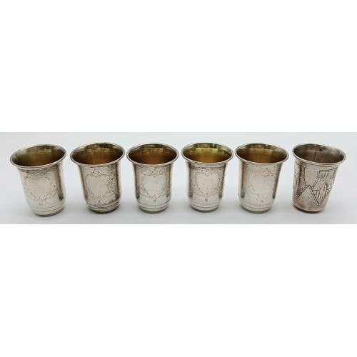 1316 - A Set of Six Vintage Miniature Silver Kiddush Cups. 4cm. 65g