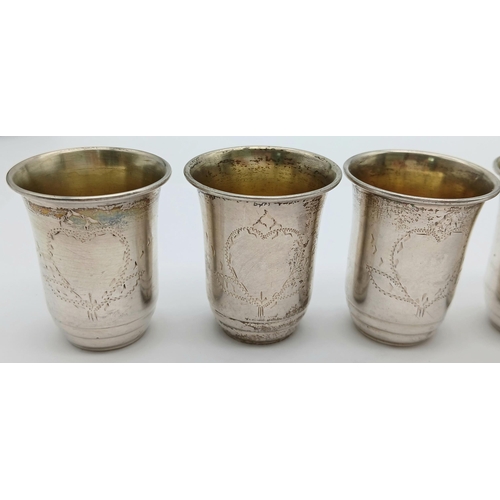 1316 - A Set of Six Vintage Miniature Silver Kiddush Cups. 4cm. 65g