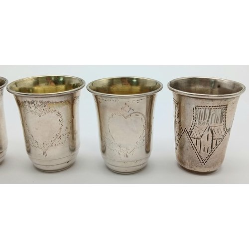 1316 - A Set of Six Vintage Miniature Silver Kiddush Cups. 4cm. 65g