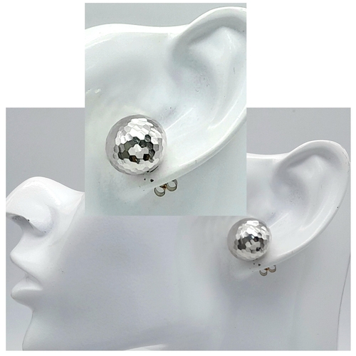 1302 - A Pair of 9K White Gold Disco Ball Large Stud Earrings! 3.82g. Ref: 676001