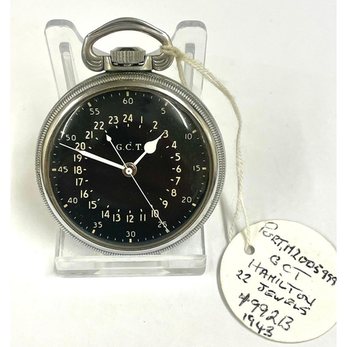 2 - A Military WW2 US Navy navigation Hamilton pocket watch 4992B , 22 jewel. In working order. Ref: Lu1