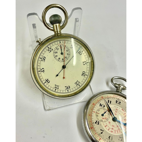 452 - Two Military split second pocket watch stopwatch working & 1 other as found. Ref: Lu8