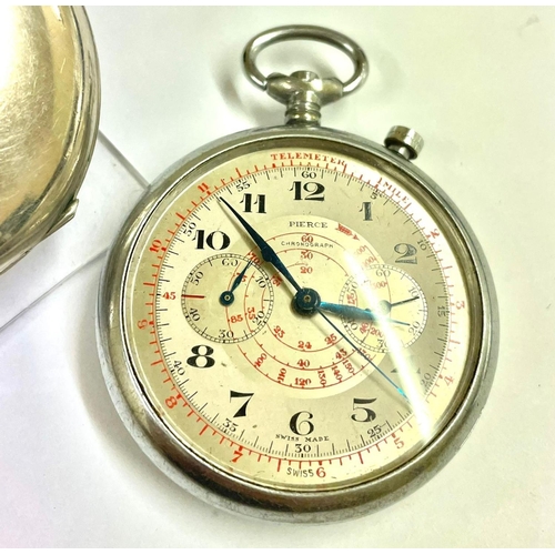 452 - Two Military split second pocket watch stopwatch working & 1 other as found. Ref: Lu8