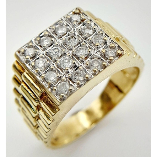 100 - A 9K YELLOW GOLD DIAMOND SET ROLEX DESIGN RING 0.50CT 7.9G TOTAL WEIGHT, SIZE S. Ref: SC 2035