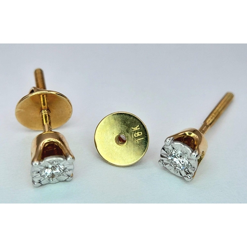 103 - A PAIR OF 18K YELLOW GOLD DIAMOND SET STUD EARRINGS WITH SCREW BACK FITTINGS 1.8G TOTAL WEIGHT. Ref:... 