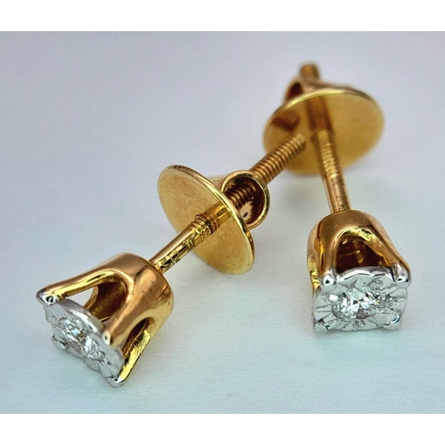 103 - A PAIR OF 18K YELLOW GOLD DIAMOND SET STUD EARRINGS WITH SCREW BACK FITTINGS 1.8G TOTAL WEIGHT. Ref:... 