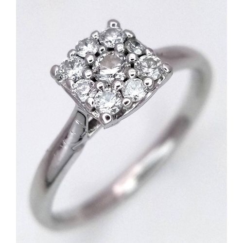 110 - AN 18K WHITE GOLD DIAMOND CLUSTER RING 0.25CT , 2.4G TOTAL WEIGHT, SIZE K. Ref: SC 9006