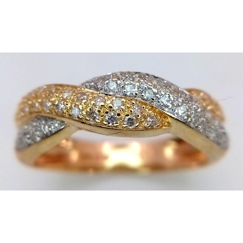 117 - A 14K YELLOW GOLD DIAMOND CROSSOVER BAND RING 0.26CT , 3.5G SIZE M 1/2. Ref: SC 9003