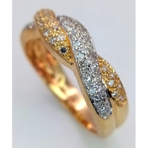 117 - A 14K YELLOW GOLD DIAMOND CROSSOVER BAND RING 0.26CT , 3.5G SIZE M 1/2. Ref: SC 9003