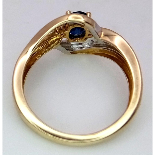 141 - A 9K YELLOW GOLD DIAMOND & SAPPHIRE RING 2.9G TOTAL WEIGHT, SIZE L. Ref: SC 2026