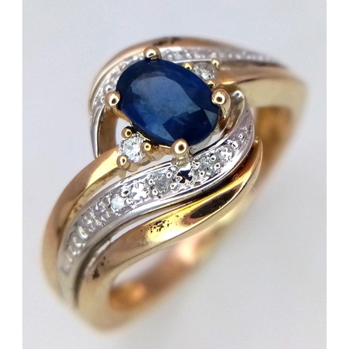 141 - A 9K YELLOW GOLD DIAMOND & SAPPHIRE RING 2.9G TOTAL WEIGHT, SIZE L. Ref: SC 2026