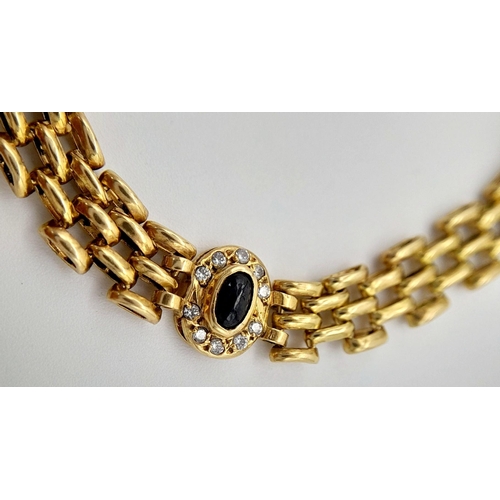 145 - AN 18K YELLOW GOLD BLUE STONE AND CZ BRACELET, 18CM TOTAL LENGTH, 9.8G TOTAL WEIGHT. REF: SH1873I