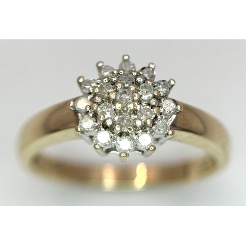 199 - A 9K YELLOW GOLD DIAMOND CLUSTER RING 0.25CT , 2.6G TOTAL WEIGHT, SIZE P. Ref: SC 2020