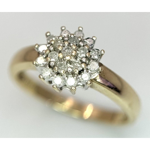 199 - A 9K YELLOW GOLD DIAMOND CLUSTER RING 0.25CT , 2.6G TOTAL WEIGHT, SIZE P. Ref: SC 2020